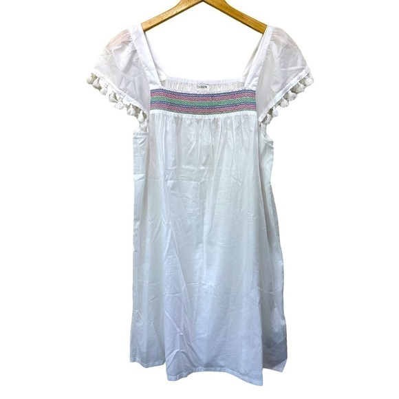 J. Crew Smocked Tassel White Boho Mini Coverup Dress - Picture 1 of 15